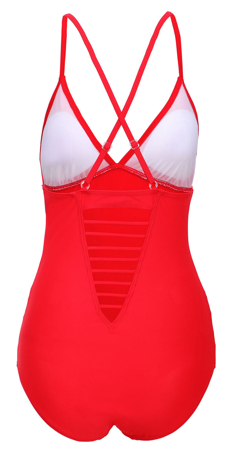 Printed Mesh Red Monokini