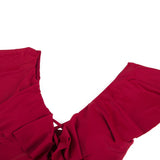 Ruffled V-Neck Wine Red Monokini