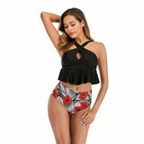 Ruffled Bandage Black Bikini Set