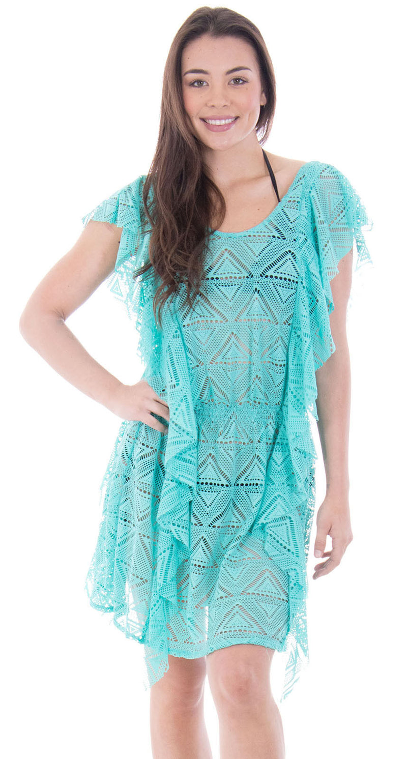 Crochet Hollow Blue Cover Up