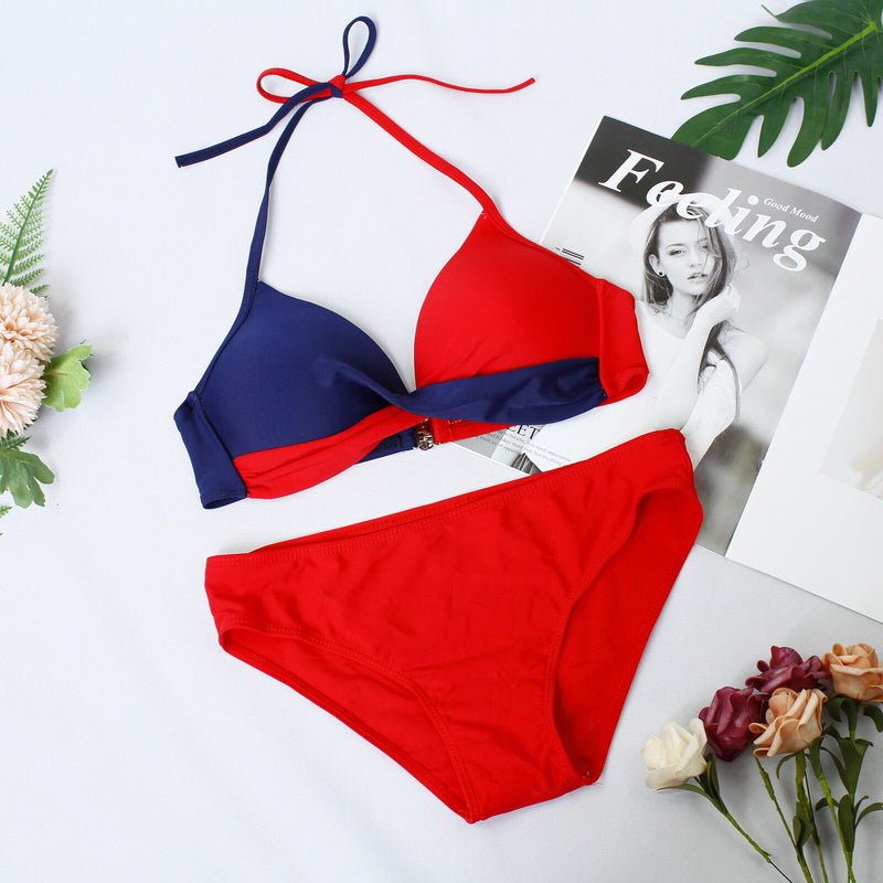 Halter Red & Navy Bikini Set