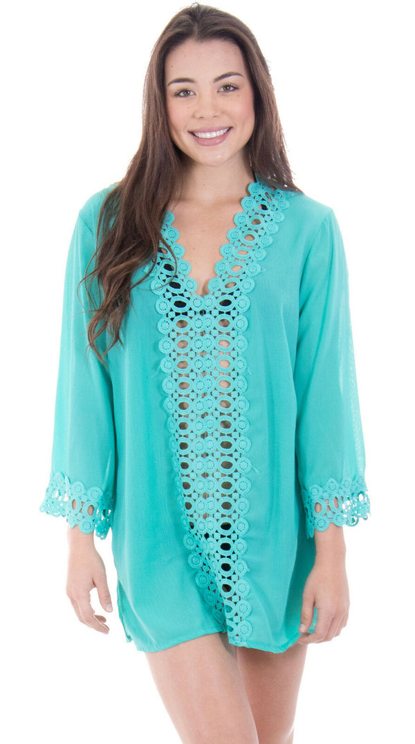 Crochet V-Neck Teal Cover Up