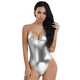 Backless Leather Silver Monokini