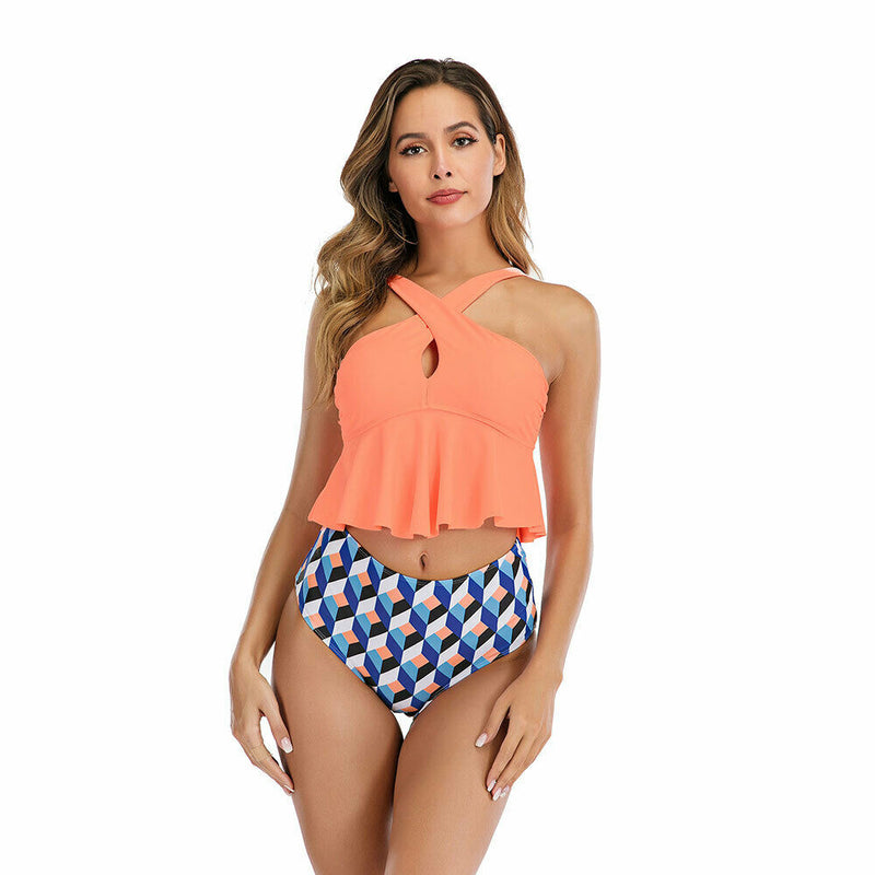 Ruffled Bandage Orange Bikini Set