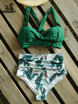 Vintage Retro High Waisted Green Bikini Set