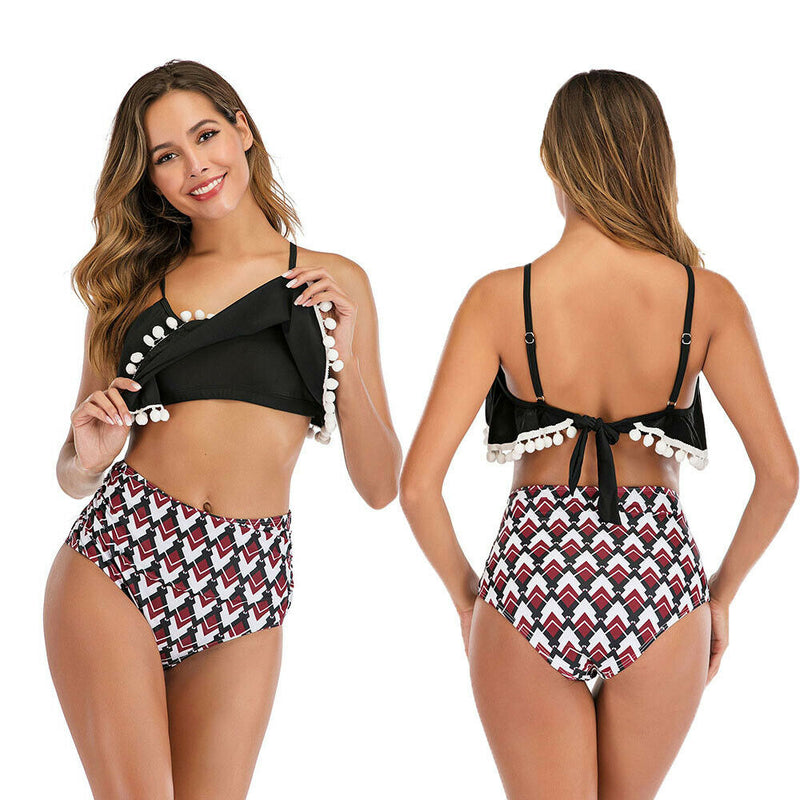 Ruffled Bandage Printed Bikini Set