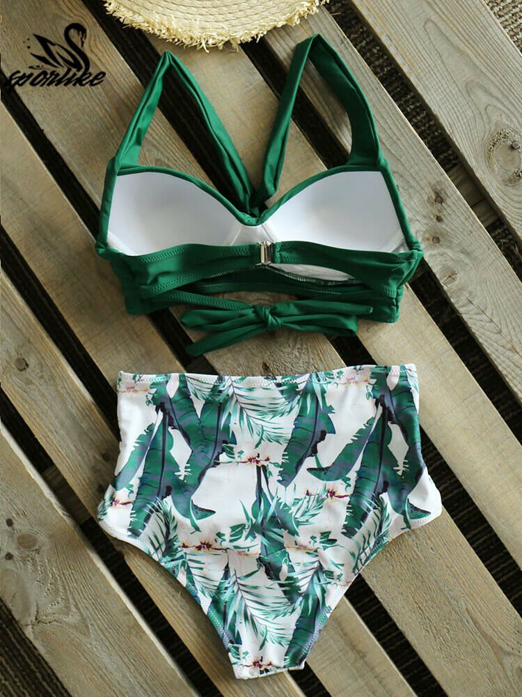 Vintage Retro High Waisted Green Bikini Set