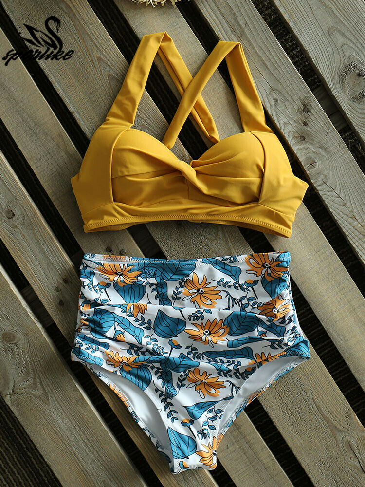 Vintage Retro High Waisted Yellow Bikini Set