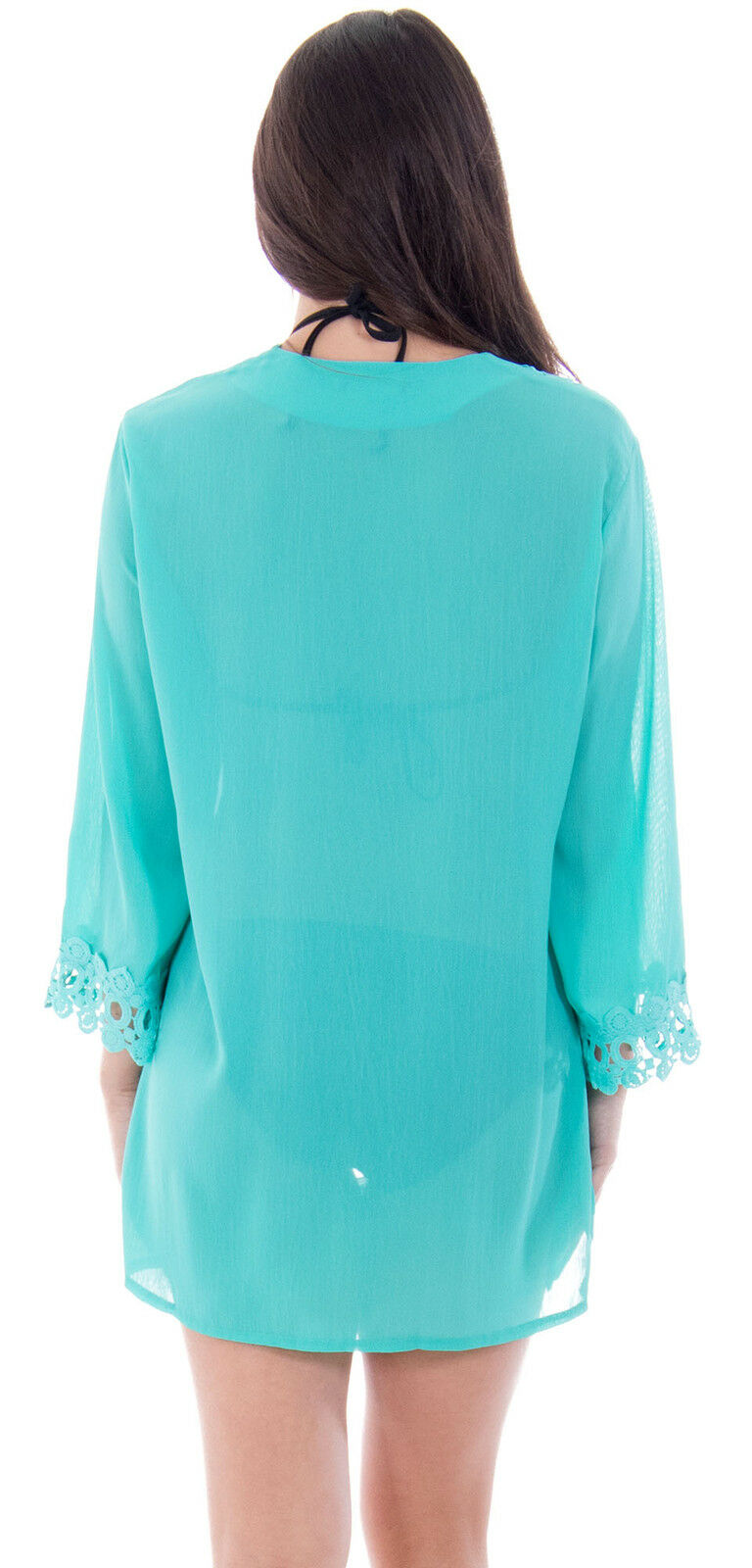 Crochet V-Neck Teal Cover Up